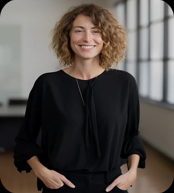 Woman in black top smiling